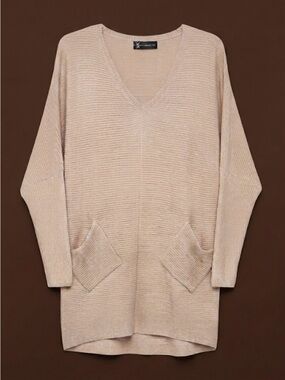 NY&C V-Neck Longline Women's Sweater in Beige